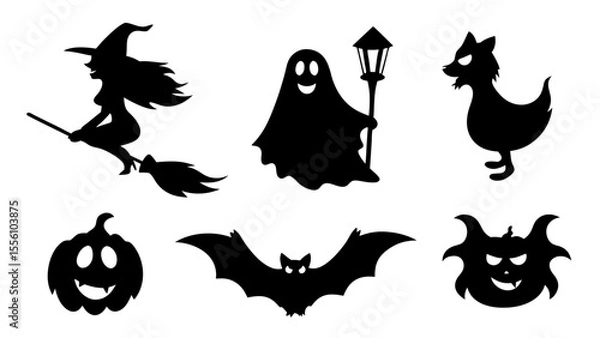 Fototapeta Set of silhouette halloween item