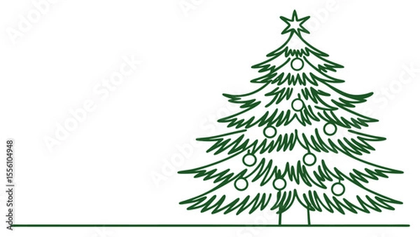 Fototapeta Green christmas tree line art style vector illustration