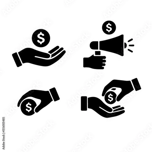 Fototapeta Icons for Financial Transactions and Promotions in business, like advertising and analytics