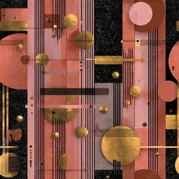Obraz seamless background texture vibrant and bold retrofuturism showcases geometric shapes in warm hues with metallic elements, designed for application designs generative ai