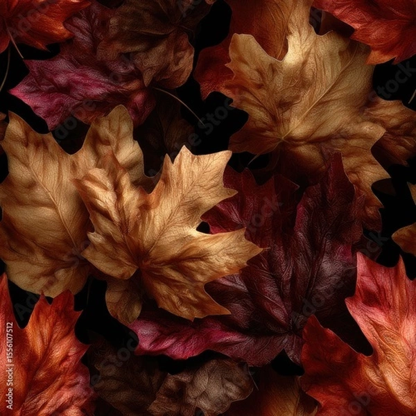 Obraz seamless background texture vibrant top aerial view showcases variety of autumn leaves in rich shades gold, red, and brown, providing ideal for various uses design projects generative ai