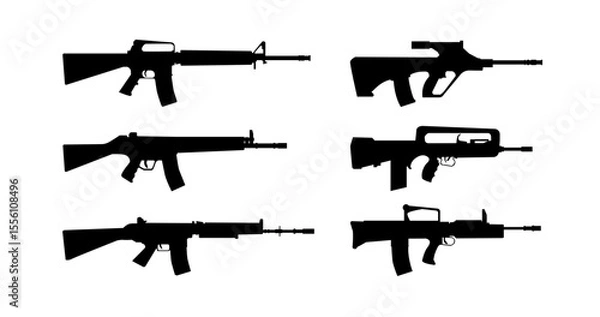Fototapeta Assault rifle Silhouette Icons set Vector illustration isolated on white background Weapons set