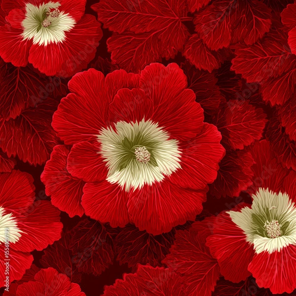 Obraz seamless collection of floral textures features vivid red hibiscus flowers with striking white accents. perfect for creating lively backgrounds, wallpaper, or textile designs generative ai