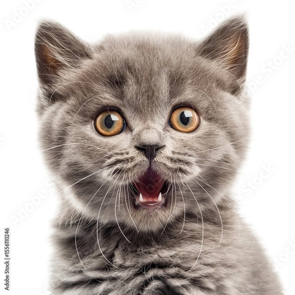 Fototapeta Fluffy Grey Kitten with Big Round Eyes and shocking expression