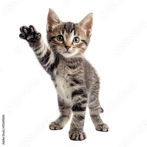 Fototapeta Cute Tabby Kitten Pointing with Paw