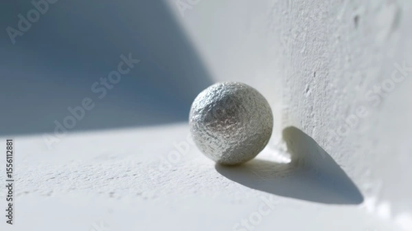 Fototapeta Silvery Textured Sphere Resting on Minimalist Surface with Subtle Shadow