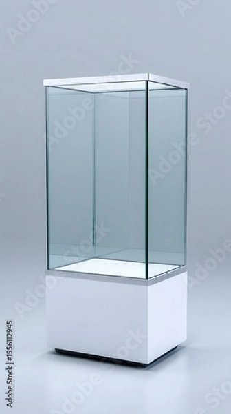 Fototapeta Sleek Glass Trophy Case Displayed Empty Showing Modern Brushed Metal Frame Design