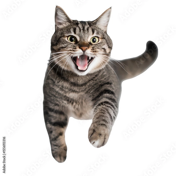 Fototapeta Cat Frozen Mid-Spin with Wide Open Mouth