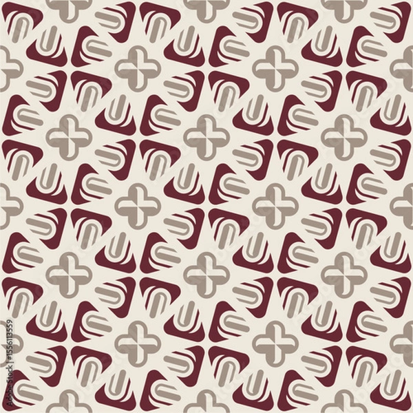 Obraz Modern ethnic geometric tile pattern featuring abstract floral shapes and earthy tones in maroon and beige. Perfect for wallpapers, textiles, and surface design with a contemporary cultural touch.
