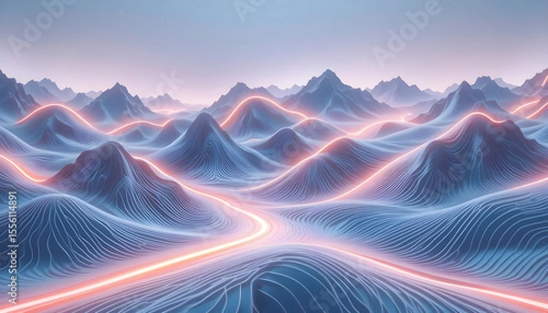 Obraz Abstract Landscape with Waves and Light Trails at Dawn