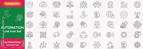 Obraz Automation icon. Big Ai icon set. Minimal icons set. Related to optimisation, process, development, tech, innovation. Vector illustration in modern line style.