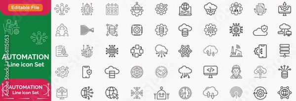 Obraz Automation icon. Big Ai icon set. Minimal icons set. Related to optimisation, process, development, tech, innovation. Vector illustration in modern line style.