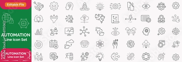Obraz Automation icon. Big Ai icon set. Minimal icons set. Related to optimisation, process, development, tech, innovation. Vector illustration in modern line style.