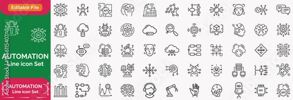 Obraz Automation icon. Big Ai icon set. Minimal icons set. Related to optimisation, process, development, tech, innovation. Vector illustration in modern line style.