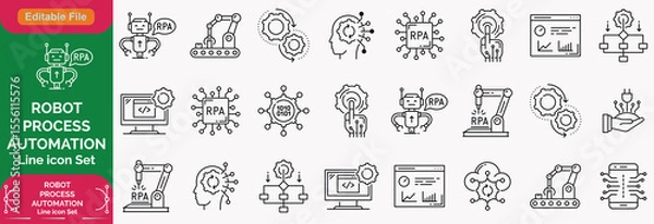 Obraz Automation line icon set with editable stroke, featuring intelligent process, finance automation, user interface, business model, digital optimisation, algorithm, BPM. illustration.