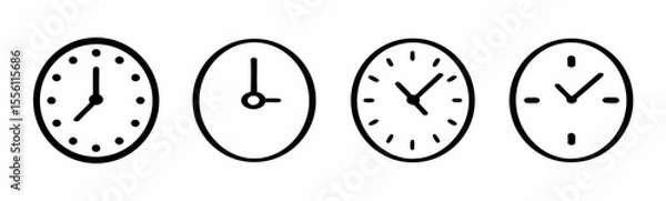 Fototapeta Clock icon set. Watch line icon, symbol. Vector wall clock 