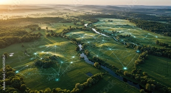 Obraz Aerial view of connected countryside landscape