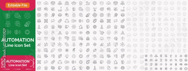 Obraz Automation icon. Big Ai icon set. Minimal icons set. Related to optimisation, process, development, tech, innovation. Vector illustration in modern line style.