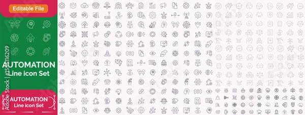 Obraz Automation icon. Big Ai icon set. Minimal icons set. Related to optimisation, process, development, tech, innovation. Vector illustration in modern line style.