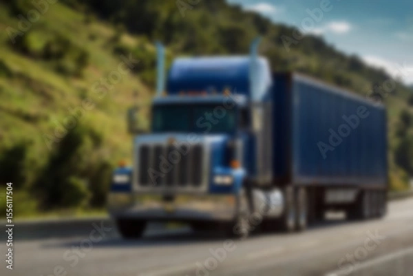Fototapeta Blurry photo of container truck carrying large containers on highway with beautiful sunset.