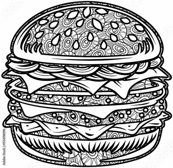 Fototapeta Creative Mandala Coloring Pages with Fun Doodles, Abstract Patterns, Kawaii Food and Relaxing Zentangle Designs
