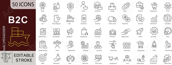 Fototapeta B2C Business Commerce Line Icons Set - 50 Editable Vector Symbols for Customer Sales Marketing E-commerce Design Projects