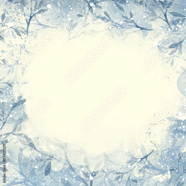 Fototapeta Botanical delicate blue background with watercolor transparent branches and leaves. Botanical romantic elegant background, texture with leaves