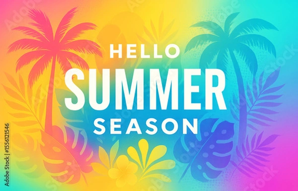 Fototapeta Summer Banner with Tropical Elements and Geometric Patterns