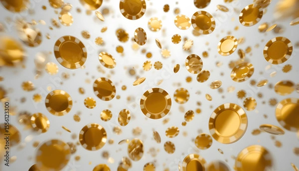 Obraz Golden Casino Chips Falling in a Dynamic and Energetic Pattern