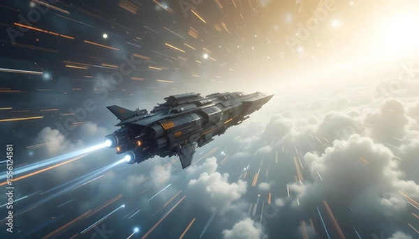 Obraz Futuristic Spaceship Traveling Through Colorful Cosmic Clouds