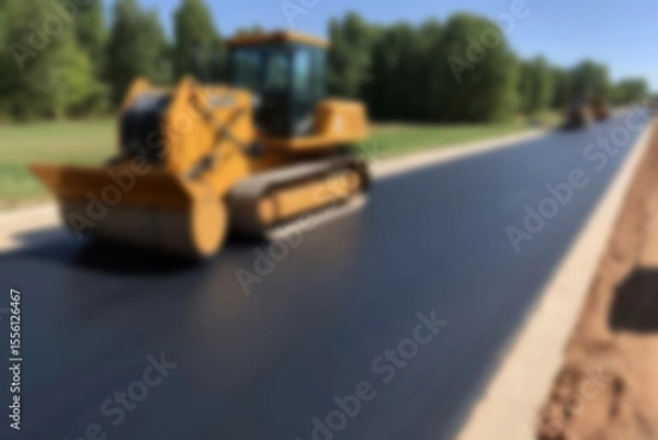 Fototapeta Blurry photo of the construction process of repairing/paving the highway using modern tools.