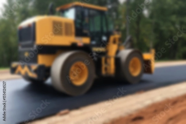Fototapeta Blurry photo of the construction process of repairing/paving the highway using modern tools.