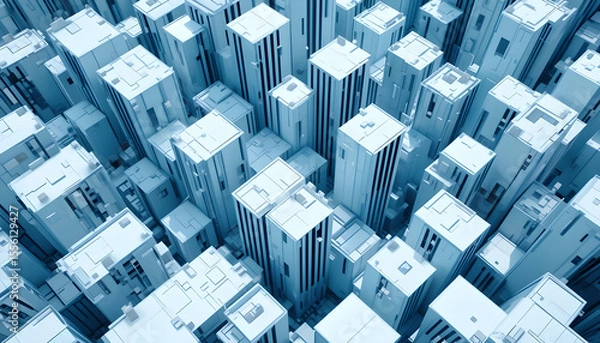 Obraz Aerial View of Abstract Geometric Cityscape with Modern Buildings
