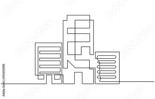 Fototapeta Continuous one line drawing modern building architecture. Real estate building in single line draw illustration,  corporate company building