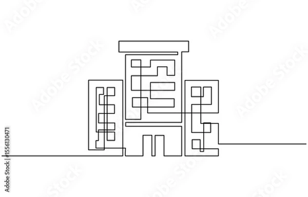 Fototapeta Continuous one line drawing modern building architecture. Real estate building in single line draw illustration,  corporate company building
