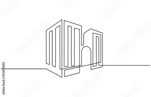 Fototapeta Continuous one line drawing modern building architecture. Real estate building in single line draw illustration,  corporate company building