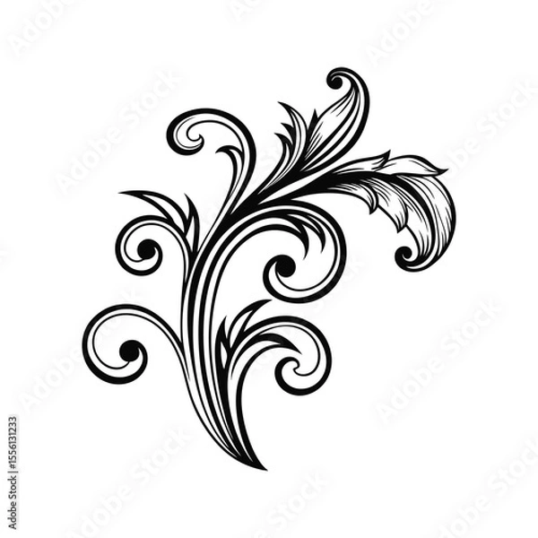 Fototapeta Intricate floral flourish silhouette isolated on white background