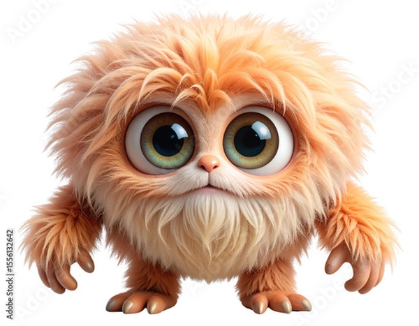 Fototapeta A fluffy cyclops creature with soft, shaggy fur in warm colors like peach or cream.