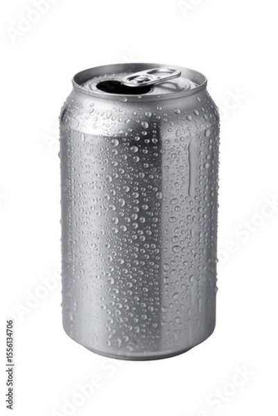 Fototapeta Isolated aluminum can with water droplets on its surface against a white background in studio shot