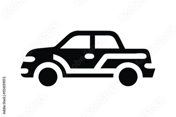 Obraz Modern Compact Pickup Truck Icon: Black Silhouette, Side View, Clean Minimalist Design, Automotive Transportation Graphic