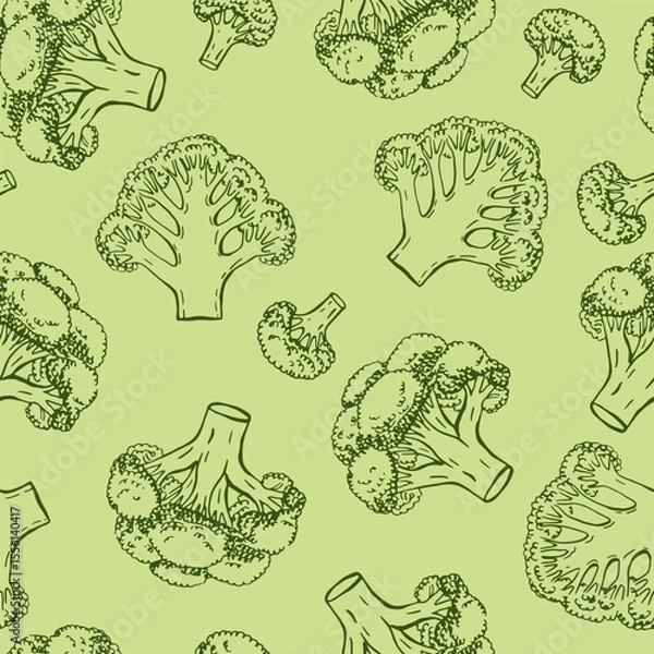 Fototapeta Seamless pattern with broccoli. Hand drawn vector illustration.
