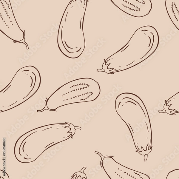 Fototapeta Seamless pattern with eggplant. Hand drawn vector illustration.