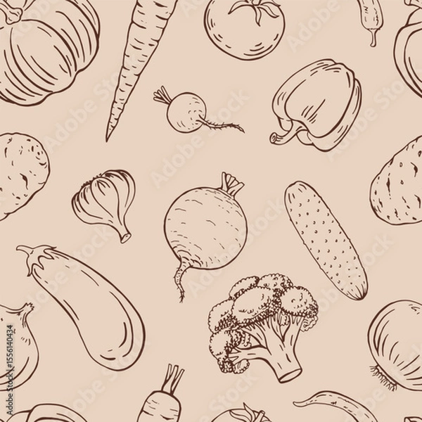 Fototapeta Seamless pattern with vegetable. Hand drawn vector illustration.