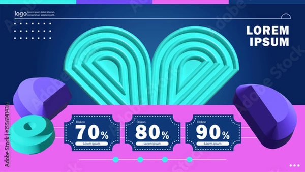Fototapeta Geometric 3D Composition with Discount Labels Design