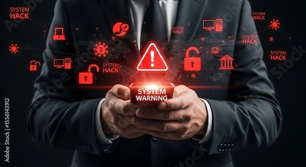 Fototapeta System Warning Notification on Smartphone of Businessman