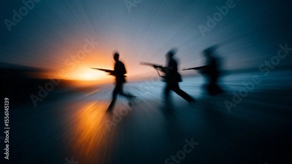 Fototapeta D-day soldier storming the beach under gunfire normandy action photography war environment dynamic viewpoint with slow shutter effect