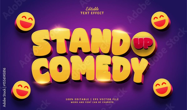 Fototapeta Stand Up Comedy Editable Text Effect Style 3d Comic with smile emoticon funny laugh