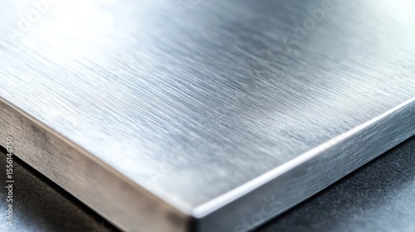 Fototapeta Sleek, brushed stainless steel surface.  Close-up view of a metallic tabletop