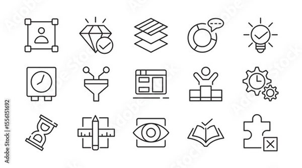 Fototapeta Creative Business Solutions line icon set. Ideas, brainstorming, solutions, adaptability, innovation, analysis, strategy, problem-solving line icon set. Ui thin line icon pack.