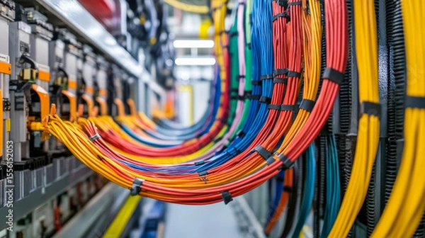 Fototapeta Industrial wiring systems in data centers technology environment high-resolution photography close-up viewpoint